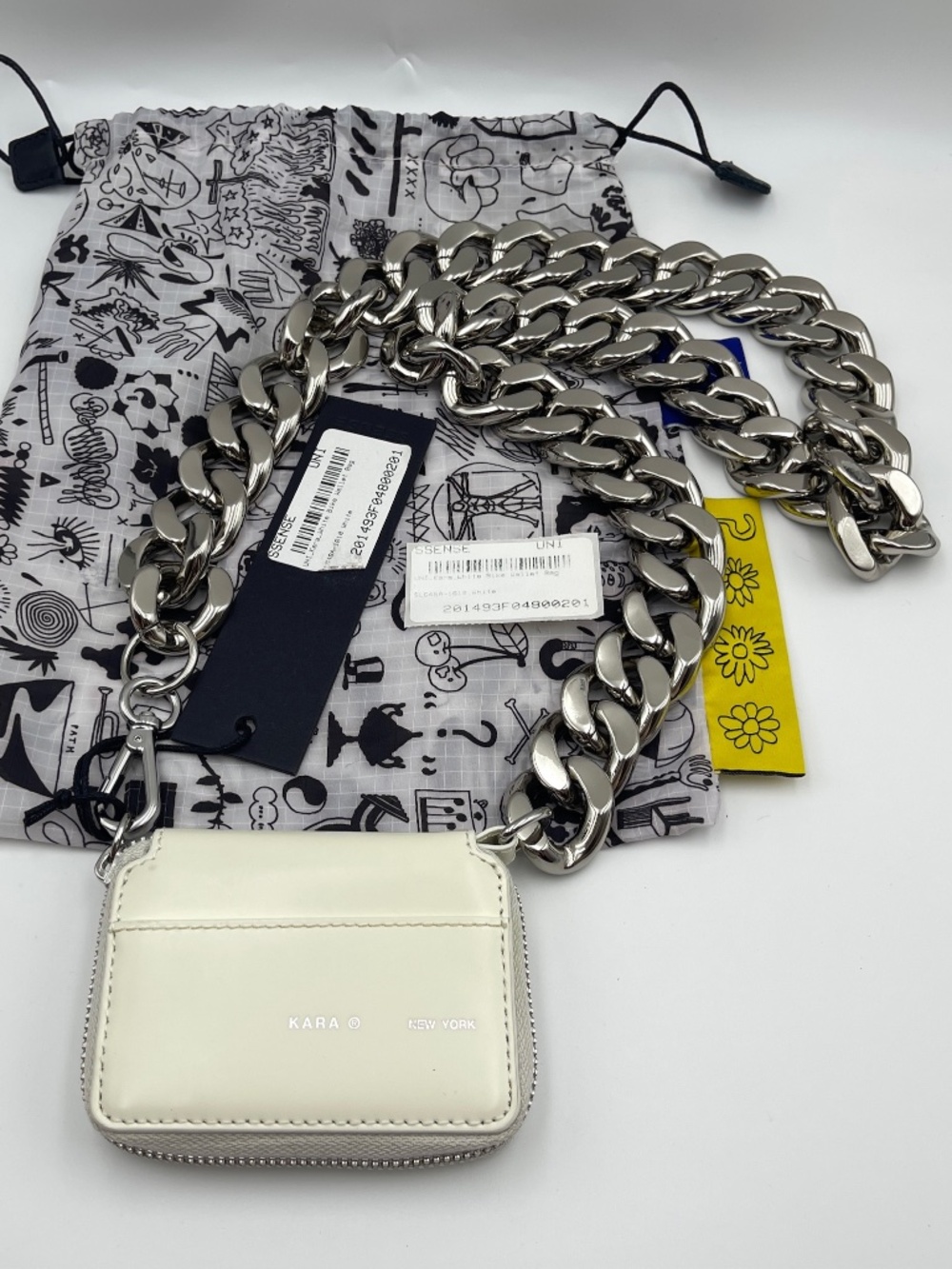 KARA small Bike Wallet Bag in White Leather w/ Chain Strap with tag crossbody